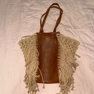 Brown and Tan Fringe Tote Bag
